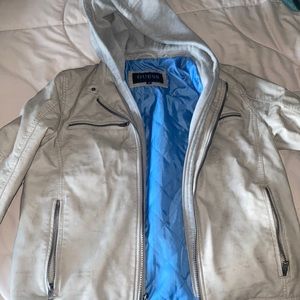 Grey guess hoodie faux leather jacket.